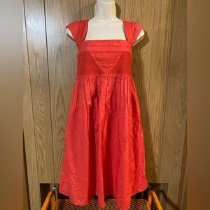 NWOT Anthropologie Maeve cotton linen dress,bright coral,embroidery,smocking, 4